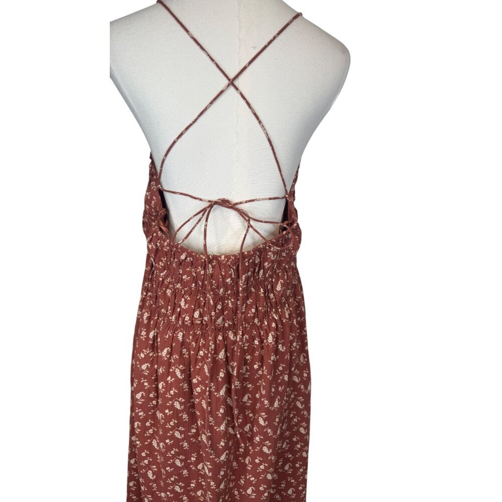 NWT Treasure & Bond L Rust/Mauve Floral Maxi Dress Adjustable Straps Open Back - Picture 9 of 16